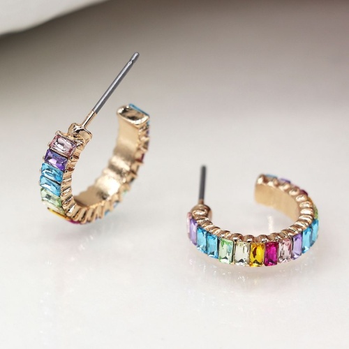 Faux Gold C Post Oblong Rainbow Crystal Earrings by Peace of Mind